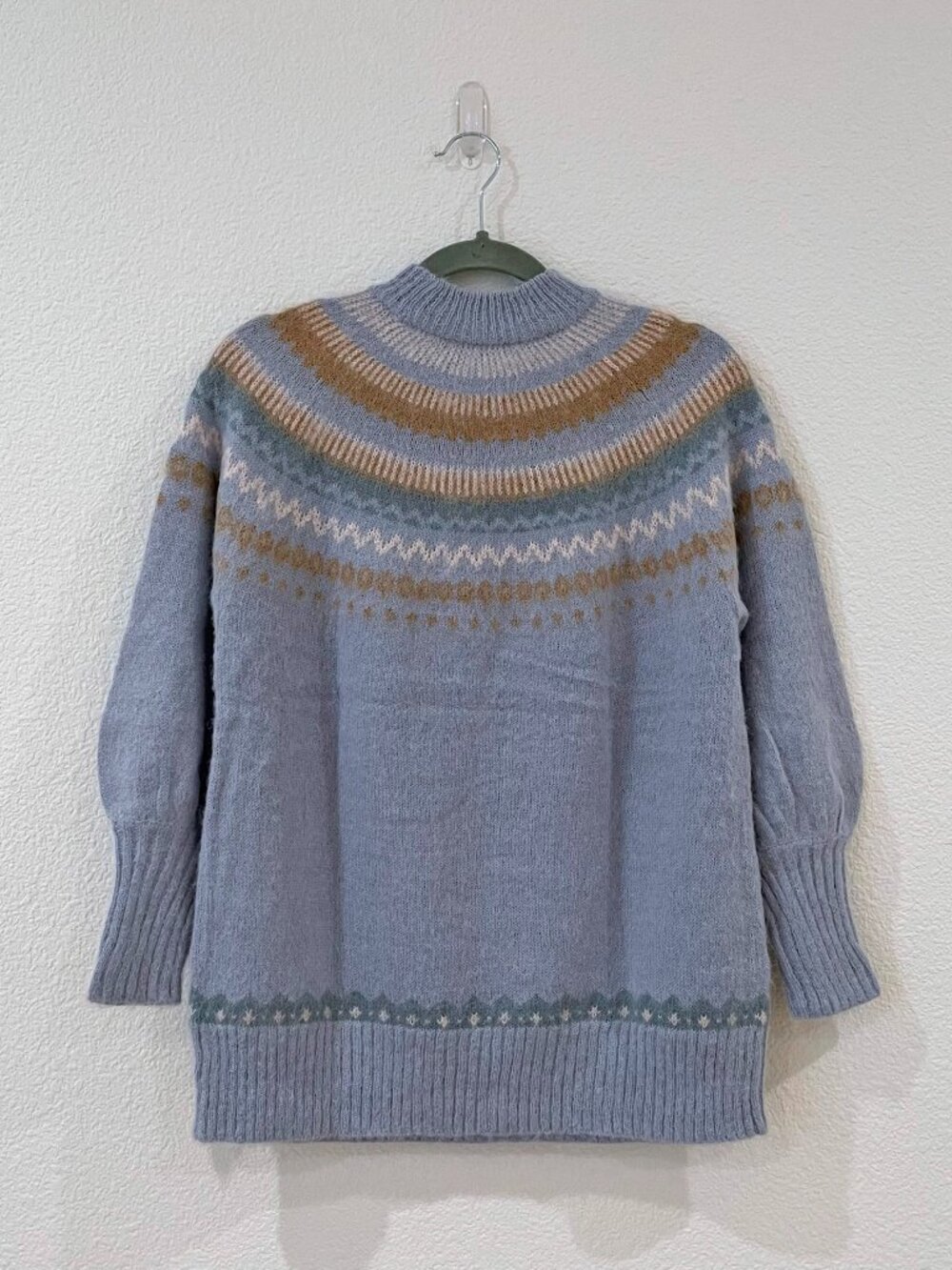 J.Crew Fair Isle Yoke Puff Sleeve Sweater - Dusky Sky Peach - Picture 3 of 6